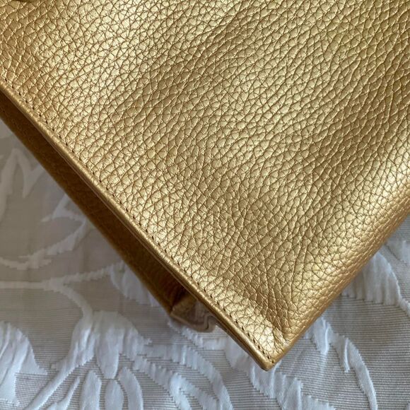 Rare Desmo Gold Pebbled Leather Purse Magnet Closure Double Straps 11x4x9 inches - Picture 5 of 8